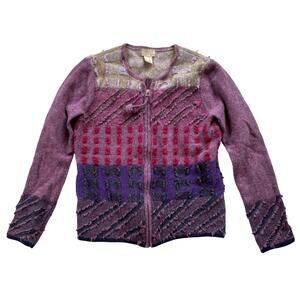 VTG Sigrid Olsen Sport Nubby Wool Cardigan Sweater Size S Full Zip Colorblock